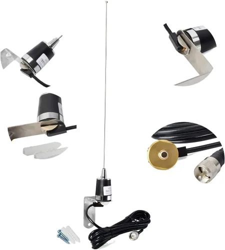 Vista 6 de Antenas HYS para aficionados Antena de doble banda NMO de 20 pulgadas VHF 144/UHF 430MHz Montaje en forma de L NMO Antena de radio móvil con soporte
