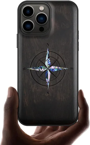 Vista 8 de Carveit Funda protectora de madera de diseñador para iPhone 13 Pro Max, funda magnética [grabado de madera e incrustaciones de carcasa] compatible