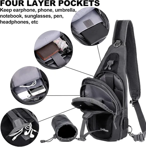 Vista 4 de AmHoo Sling Backpack Chest Shoudler Crossbody Bag Water Resistant Hiking Daypack