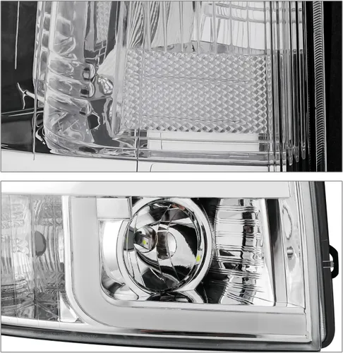 Vista 5 de M-AUTO Conjunto de faros proyector cromado con 2 pares de bombillas LED de 6000K preensambladas compatibles con Chevy Silverado 1500 07-13