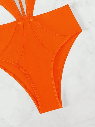 Vista 5 de MakeMeChic Traje de baño de una pieza con tiras recortadas para mujer