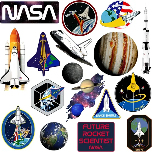Vista 3 de NASA Missions - 50 calcomanías de vinilo L de lujo, interiores/exteriores, juego de 50