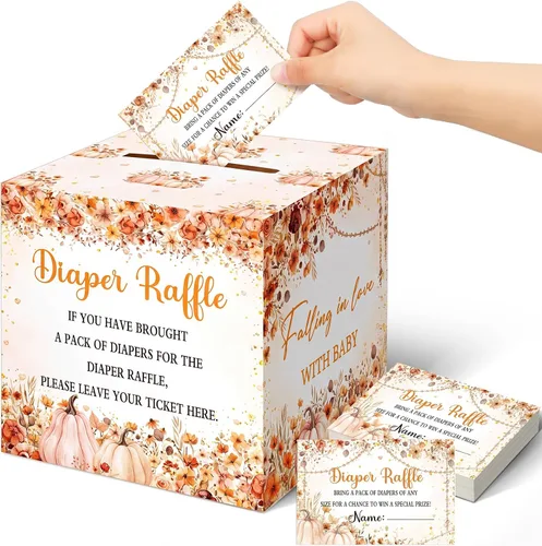 Vista 23 de Teling 51 boletos para rifas de pañales con caja de tarjetas, decoración de baby shower, caja de revelación de género para fiesta de rifas
