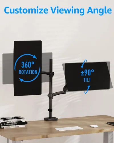 Vista 4 de MOUNTUP Soporte vertical para monitor dual con capacidad para 4.4-17.6 libras, soporte de monitor apilado de hasta 32 pulgadas con brazo de resorte