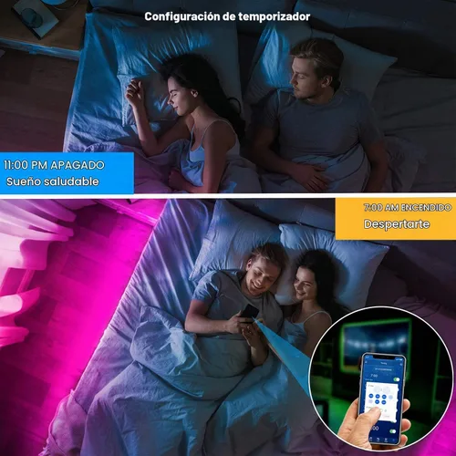 Vista 6 de DAYBETTER - Tira de luces LED inteligentes de 32.8 pies, kits de tira de luces LED RGB 2835 con control remoto de 24 teclas, tira de luces LED