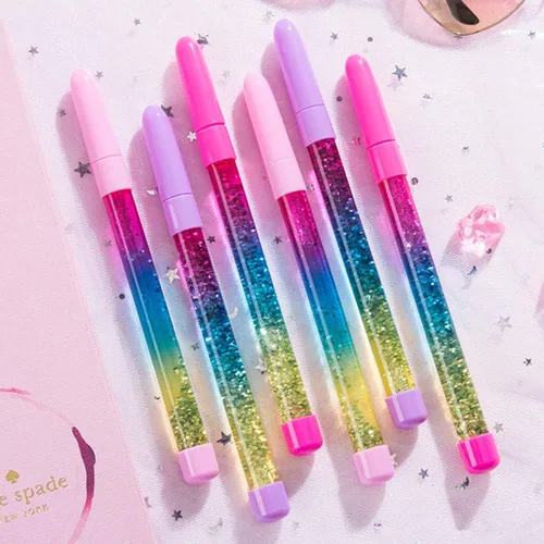 Vista 7 de queenland Paquete de 4 bolígrafos de tinta de gel de arena líquida arcoíris con brillantina, bolígrafos de cristal, bolígrafos de punta redonda