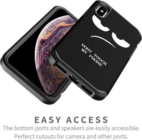 Vista 3 de Funda para iPhone Xs Max, bonita funda [Don't Touch My Phone] a prueba de golpes, de doble capa, resistente, funda protectora de plástico