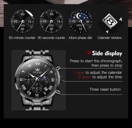 Vista 4 de OLEVS Mens Watches Luxury Big Face Waterproof Stainless Steel Analog Quartz Multifunctional Luminous Date Two Tone Fashion Dress Wrist Watches for