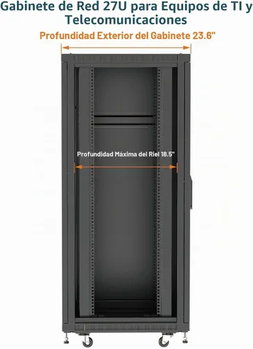 Vista 2 de Tecmojo Gabinete de rack de red, estante de servidor de 27U, profundidad de 23.6 pulgadas, soporta hasta 1800 libras, gabinete con cerradura