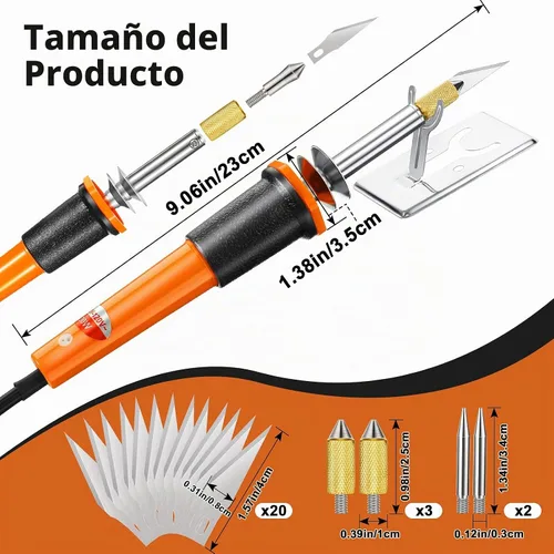 Vista 2 de Honoson - Juego de herramienta de cuchillo caliente eléctrico de 30 piezas, 20 piezas de cuchillas, 3 porta-cuchillas, 2 cuchillas de pirografía