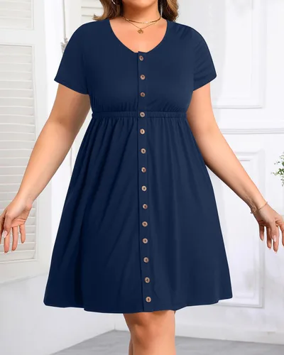 Vista 67 de Holipick Vestidos de verano para mujer, talla grande, casual, con bolsillos, acampanado, con botones, sin mangas, cuello en V