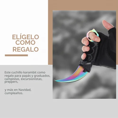 Vista 6 de Karambit - Cuchillo táctico de hoja fija, 2 piezas de acero inoxidable para exteriores, cuchillo de caza con funda y cable, adecuado para Negro
