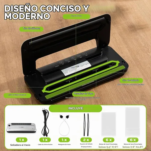 Vista 9 de 75KPa - Máquina selladora al vacío automática 6 en 1 Ahorro digital de alimentos con función de pulso Modos de alimentos secos y húmedos