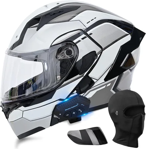 Vista 11 de Casco de motocicleta modular con Bluetooth UWILSEE, Casco integral abatible de cara completa con visera doble aprobado por DOT, con altavoces duales