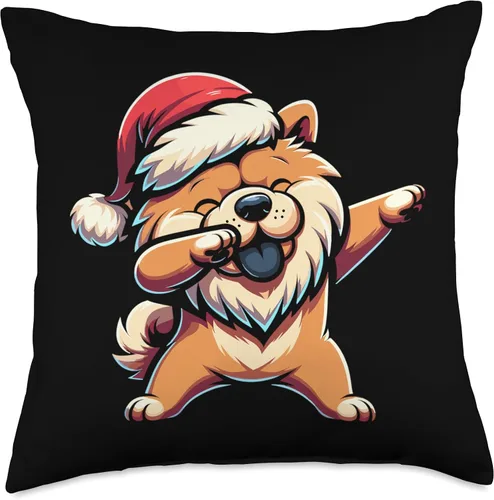Vista 4 de Xmas Chow Chow Gifts Christmas Chow Dog Dab Pose Santa Hat Xmas Throw Pillow, 16x16, Multicolor
