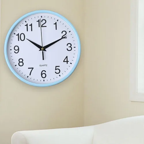 Vista 4 de Reloj de pared redondo azul moderno, funciona con pilas, fácil de leer, 7.9 in de diámetro