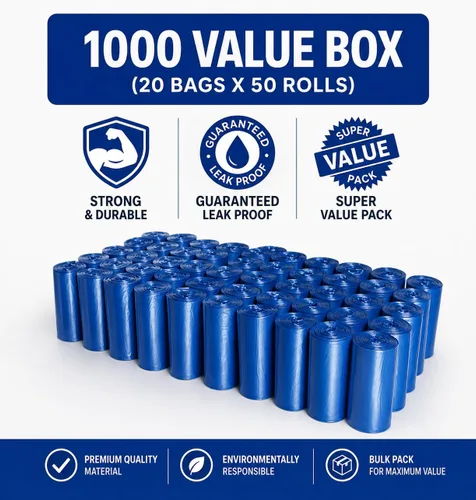 Vista 2 de 1000 Bolsas para desechos de mascota con dispensador, bolsas para recoger residuos de perro leak proof, extra large, heavy duty, puppy training