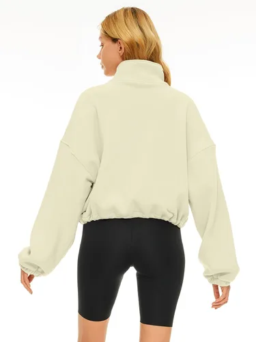 Vista 3 de AUTOMET Womens Quarter Zip Pullover Oversized Long Sleeve Sweatshirt Half Zip Cropped Hoodie Teen Girls Fall Y2K Clothes