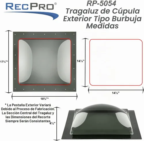 Vista 4 de RecPro Cúpula exterior para tragaluz RV Claraboya exterior universal de 14 x 14 pulgadas (transparente)