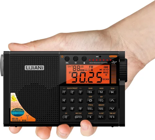 Vista 4 de Radio de onda corta AIR/VHF/AM/FM/SW/Transistor de bandas meteorológicas con linterna, retroiluminación de tecla, registro digital, reloj