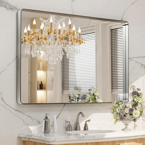 Vista 69 de LOAAO 20x16 Pulgadas Espejo de Baño con Marco de Metal Negro para Pared, Espejo de Tocador de Baño de Estilo Granja, Espejo Grande Rectangular