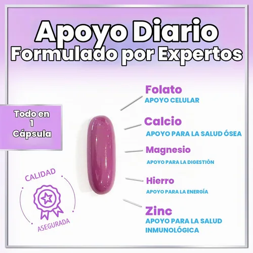 Vista 6 de Multivitamínico para mujer – Multivitaminas diarias completas para mujer con biotina, calcio, ácido fólico, hierro, zinc, vitamina A, C, D, E y B