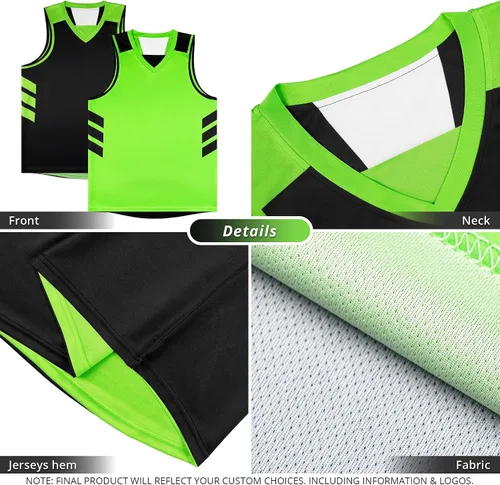 Vista 4 de KXK Camiseta de baloncesto reversible para hombre, sin mangas, uniforme de equipo Verde neón y negro