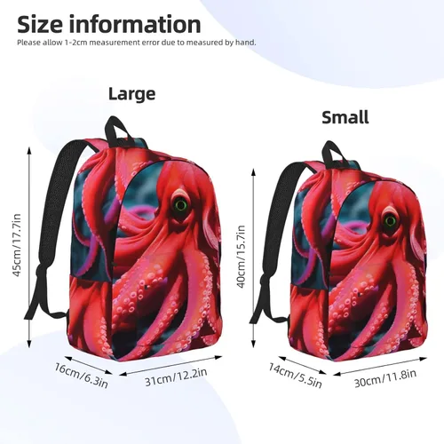 Vista 4 de Mochila brillante de la decoración de la Navidad Mochila casual ligera Mochila de lona multiusos con compartimento para portátil, pulpo rojo