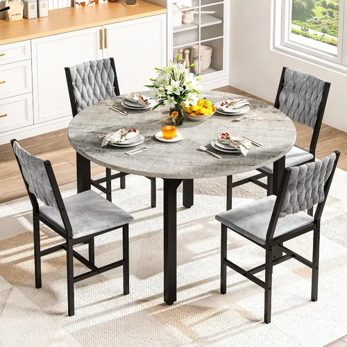 Vista 3 de AWQM Round Dining Table Set for 4, Velvet Chair, Kitchen Table Set, Grey