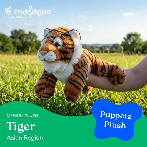 Vista 2 de The Petting Zoo Peluche de marioneta de mano de tigre, regalos para niños, animales de marioneta, juguete de peluche interactivo de tigre, 16