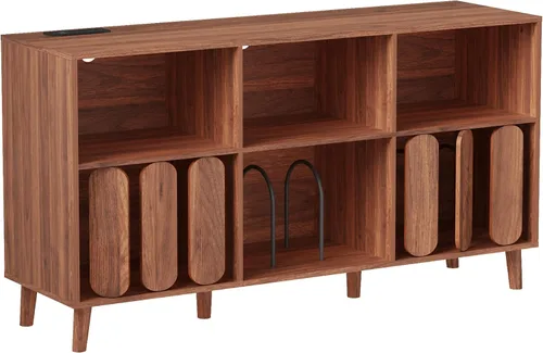 Vista 2 de Soporte grande para tocadiscos, mesa de tocadiscos, soporte de almacenamiento de discos de vinilo, organizador de armarios con toma de corriente