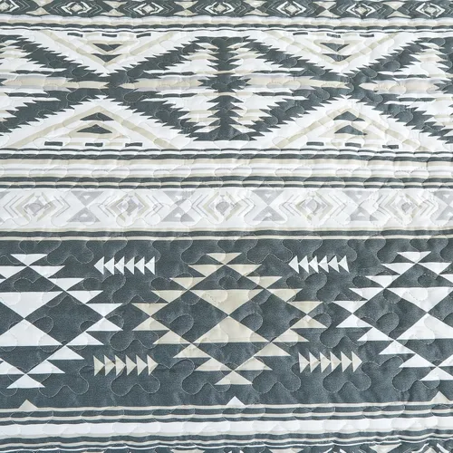 Vista 4 de Chezmoi Collection Remy - Juego de edredón de 2 piezas con motivo geométrico del suroeste, multicolor, gris, blanco, marrón claro, juego de colcha