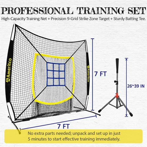 Vista 2 de Baseball Net，7x7ft Baseball Practice Net with Tee and Target, Large Pocket Sports net for Hitting/Batting/Pitching/Throwing,Scratch Resistant Base