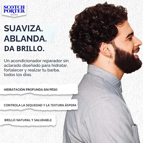 Vista 6 de Scotch Porter Acondicionador restaurador de barba sin enjuague, suavizante acondicionador profundo con sensación ligera, reduce el encrespamiento
