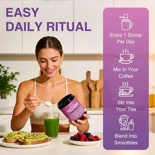 Vista 8 de ZEBORA Polvo de péptidos de colágeno múltiple para mujeres, péptidos de colágeno hidrolizados con D-manosa y probióticos para mujeres, apoya