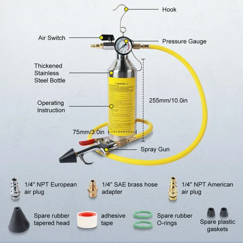 Vista 7 de Kit de Descarga de Aire Acondicionado CMTOOL, Herramienta de Descarga Automotriz y para el Hogar, Botella de Acero Inoxidable Espesado, Juego
