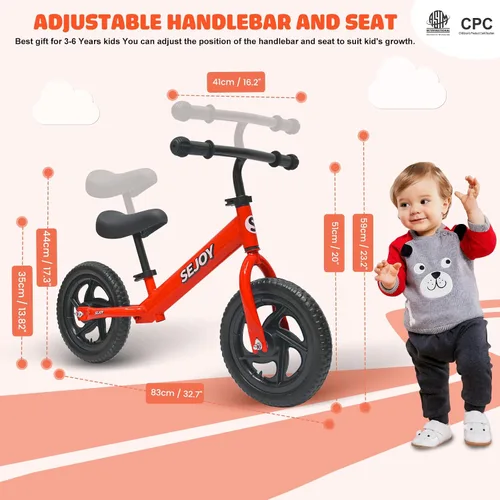Vista 2 de Sejoy Bicicleta de equilibrio para bebés de 1 año, bicicleta de equilibrio ajustable para niños de 10 a 36 meses, bicicleta de equilibrio para bebés