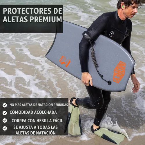 Vista 2 de Ho Stevie! Protectores de aletas de alta calidad, acolchado extra cómodo, sin aletas de natación perdidas mientras haces bodysurf o bodyboard