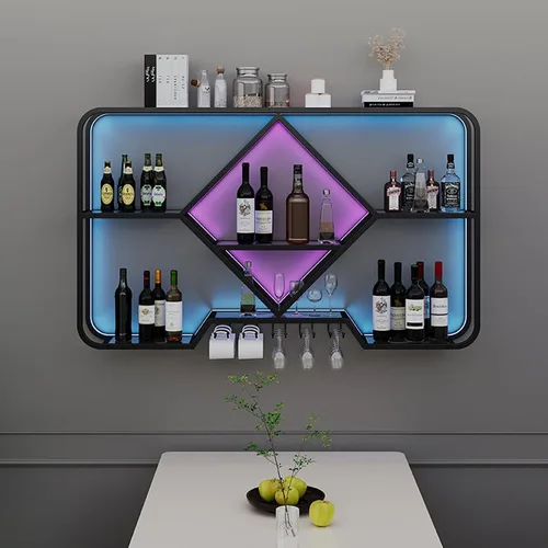 Vista 10 de Estante de metal para vino montado en la pared con soporte colgante para copas de vino, estante para licor, estante de almacenamiento de cocina