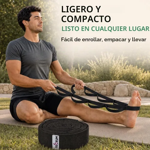Vista 7 de TECEUM Stretching Strap with 10 Loops for Physical Therapy & Rehab Negro