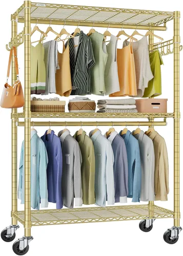 Vista 12 de VIPEK R2 - Perchero mediano con ruedas y ganchos laterales, resistente para colgar ropa, ajustable con alambre de metal, armario portátil con ruedas