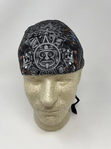 Vista 2 de Platinum Biker Doo Rag Durag Diadema Negro Azteca Maya Inca México Mexicano Indio Jefe Plumas Tocado Diadema, Multi