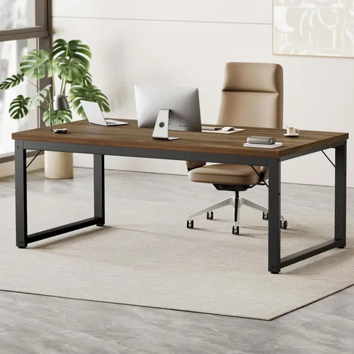 Vista 31 de Mericonia Escritorio de computadora, escritorio de juegos para espacios pequeños, mesa moderna de estilo simple para oficina en casa, mesa de Negro