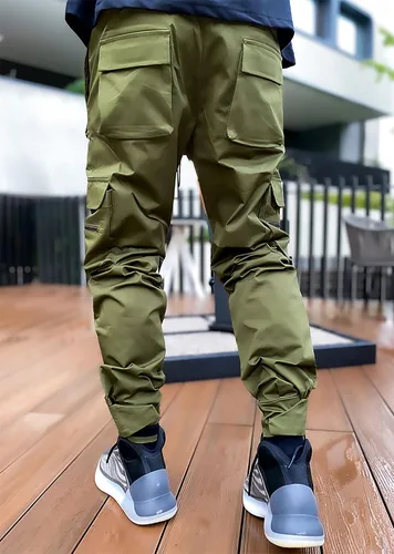 Vista 4 de DIOTSR Pantalones cargo para hombre Techwear Hip Hop, pantalones deportivos con bolsillos, ropa de calle punk para trotar