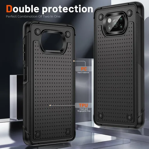 Vista 5 de Jeylly Funda para Xiaomi Poco X3 NFC con protector de pantalla de vidrio templado [2 paquetes], resistente a prueba de golpes, funda protectora