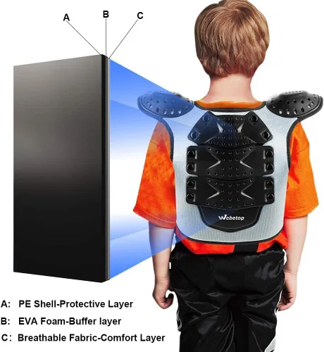 Vista 4 de Protección para pecho para motocross juvenil, ATV, moto todoterreno - Equipo de seguridad Webetop para niños y adolescentes (Talla L)