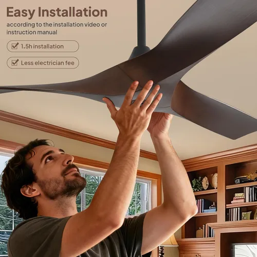 Vista 6 de Sofucor Ventilador de techo de 52 pulgadas sin luz, moderno ventilador de techo de hélice con 3 aspas ABS, motor de CC silencioso, 6 velocidades