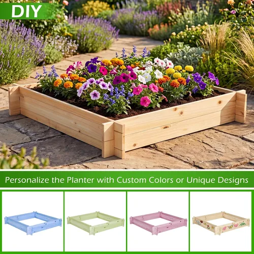 Vista 6 de GIANTEX Cama de jardín elevada de madera, 40 x 40 pulgadas, maceta cuadrada de madera de abeto con base abierta para verduras, flores, hierbas
