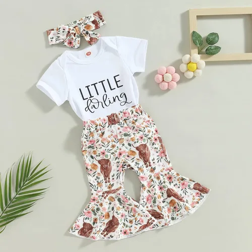 Vista 126 de Sejardin Ropa de verano para bebé y niña, recién nacida, manga corta, con letras, mameluco elástico con diadema