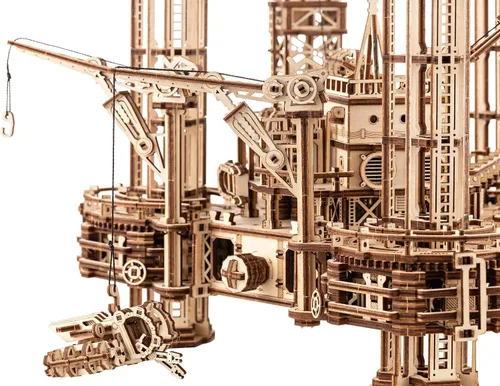 Vista 5 de Wood Trick Offshore Rig Platform Rompecabezas 3D de madera para adultos para construir, plataforma móvil interactiva, modelos de madera, proyectos